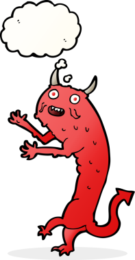 Bir insan tarafından çizilmiş düşünce balonlu çizgi film şeytanı.