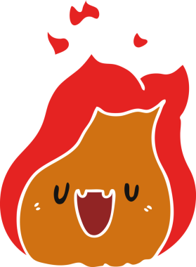 Çizgi film illüstrasyonu Kawaii Bir insan tarafından çizilmiş sevimli ateş alevi