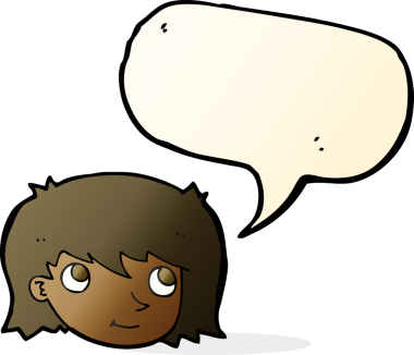 Bir insan tarafından çizilmiş konuşma baloncuğu olan bir kadın yüzü.