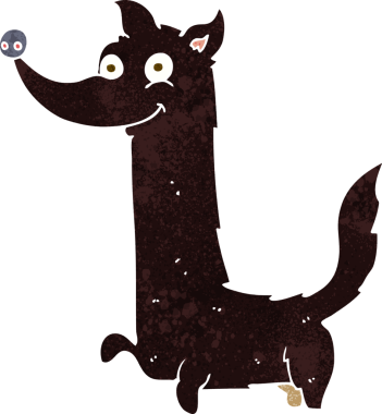 Bir insan tarafından çizilmiş mutlu bir köpek.