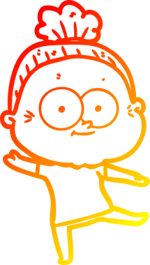 Bir insan tarafından çizilmiş mutlu, yaşlı bir kadının sıcak çizgi çizimi.