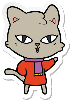 Bir insan tarafından çizilmiş çizgi film kedisinin çıkartması.