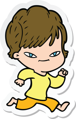 Bir insan tarafından çizilmiş mutlu bir kadının çıkartması.