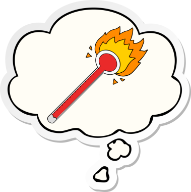 Düşünce baloncuklu karikatür termometresi insan tarafından çizilmiş bir çıkartma.