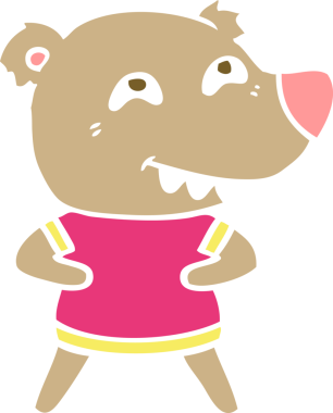 Düz renkli çizgi film ayısı bir insan tarafından çizilmiş dişleri gösteriyor.