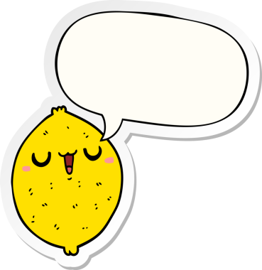 Bir insan tarafından çizilmiş baloncuk çıkartmalı mutlu limon çizgi filmi.