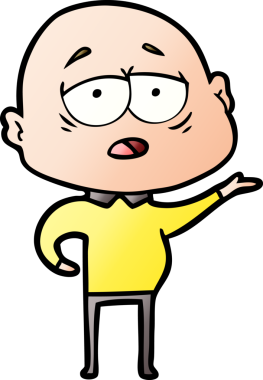 Bir insan tarafından çizilmiş yorgun, kel bir adam.