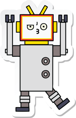 Bir insan tarafından çizilmiş şirin çizgi film robotunun çıkartması.