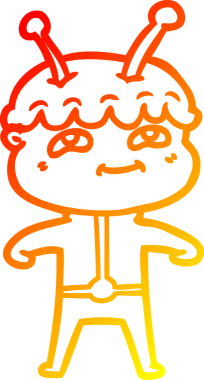 Bir insan tarafından çizilmiş dost canlısı bir uzay adamının sıcak çizgi çizimi