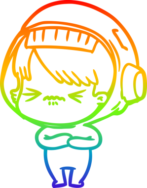 Gökkuşağı gradyan çizgisi kızgın bir uzay kızının çizimi bir insan tarafından çizilmiş