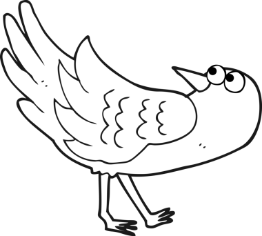 Bir insan tarafından çizilmiş siyah beyaz bir çizgi film kuşu.