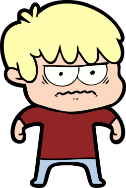 Bir insan tarafından çizilmiş sinirli çizgi film çocuğu.