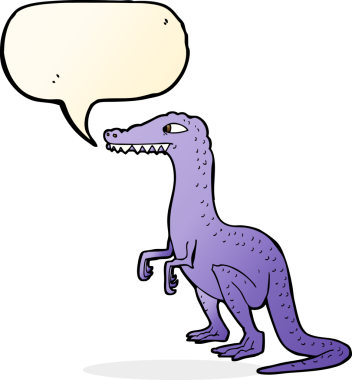 bir insan tarafından çizilmiş konuşma baloncuklu bir dinozor.