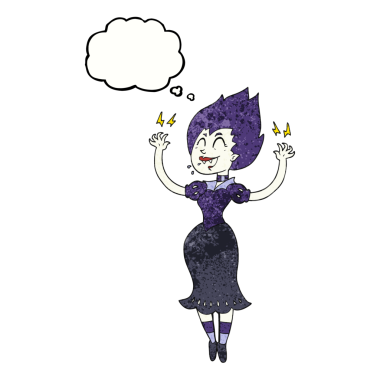 Serbest çizim düşünce balonu bir insan tarafından çizilmiş vampir kız çizgi filmi.