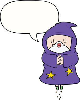 bir insan tarafından çizilmiş konuşma baloncuğu olan yüzen çizgi film sihirbazı