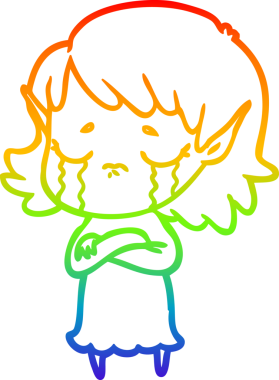 Gökkuşağı gradyan çizgi çizimi Bir insan tarafından çizilmiş ağlayan elf kızı