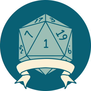 Retro Dövme Biçimi Doğal Bir d20 zar bir insan tarafından çizildi