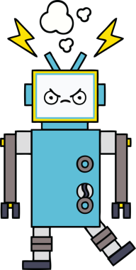 Bir insan tarafından çizilmiş sevimli bir robot karikatürü.