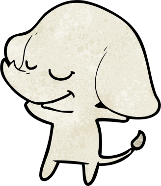 Bir insan tarafından çizilmiş gülümseyen bir fil.