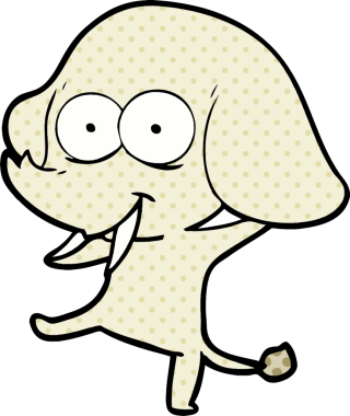 Bir insan tarafından çizilmiş mutlu bir fil.