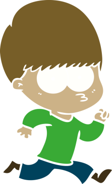 Bir insan tarafından çizilmiş düz renkli çizgi film çocuğu.