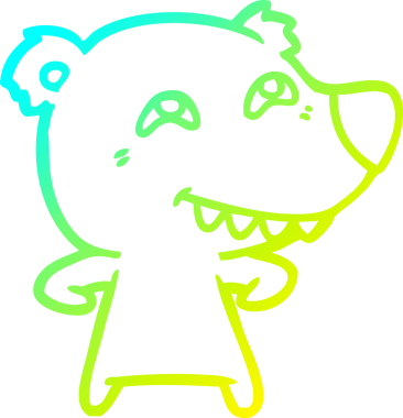 Bir insan tarafından çizilmiş dişleri gösteren çizgi film ayısının soğuk gradyan çizimi