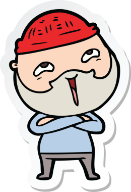 Bir insan tarafından çizilmiş mutlu sakallı bir adamın çıkartması.