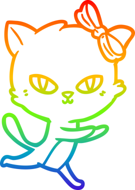 Gökkuşağı gradyan çizimi. Bir insan tarafından çizilmiş şirin bir çizgi film kedisi.