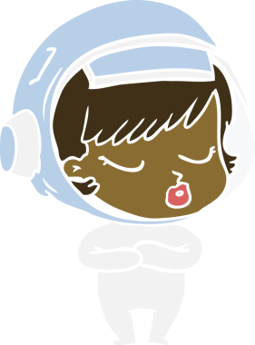 Düz renkli çizgi film. Bir insan tarafından çizilmiş güzel astronot kız.