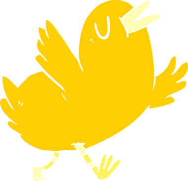 Bir insan tarafından çizilmiş düz renk çizgi film mutlu kuş