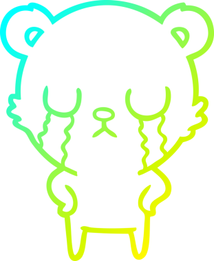 Bir insan tarafından çizilmiş ağlayan çizgi film ayısının soğuk gradyan çizgisi.