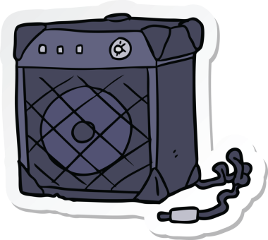 Bir insan tarafından çizilmiş karikatür gitar amfisinin çıkartması.