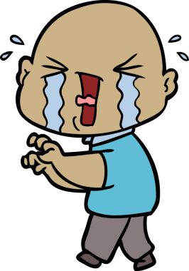 Bir insan tarafından çizilmiş ağlayan kel bir adam.