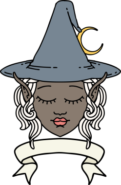 Retro Dövme Biçimi Elf karakteri yüzü bir insan tarafından çizilmiş pankartıyla