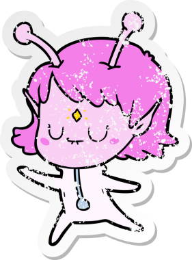 Bir insan tarafından çizilmiş uzaylı bir kızın sıkıntılı çıkartması.