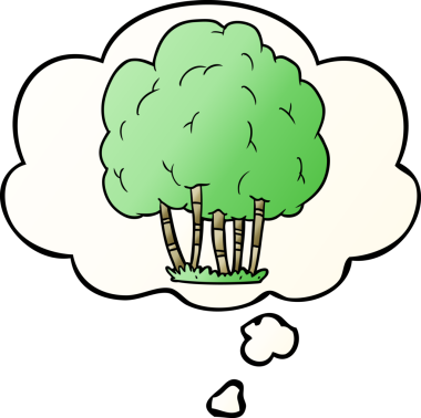 Düşünce baloncuğu olan çizgi film ağacı bir insan tarafından çizilmiş.