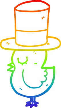 Bir insan tarafından çizilmiş silindir şapkalı çizgi bir kuşun çizimi.