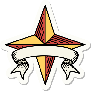 Bir insan tarafından çizilmiş bir yıldızın pankartına sahip dövme stili.