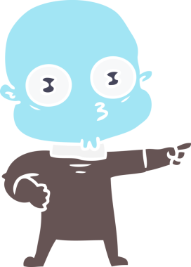 Düz renkli çizgi film. Bir insan tarafından çizilmiş kel bir uzaylı.