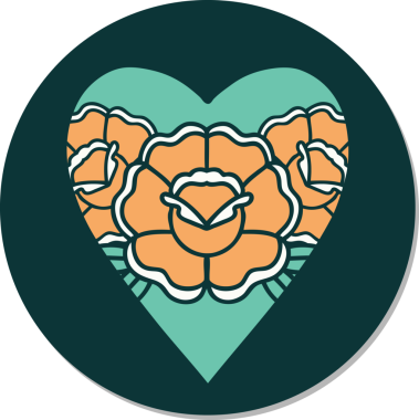 Geleneksel kalp stili dövme çıkartması ve bir insan tarafından çizilmiş çiçekler.