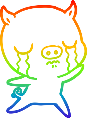 Gökkuşağı gradyan çizimi bir insan tarafından çizilmiş bir domuz karikatürü.