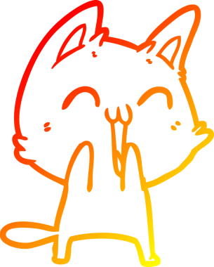 Bir insan tarafından çizilmiş mutlu çizgi film kedisinin sıcak çizgi çizgisi.