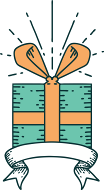 Bir insan tarafından çizilmiş dövme stili Noel hediyeli parşömen.