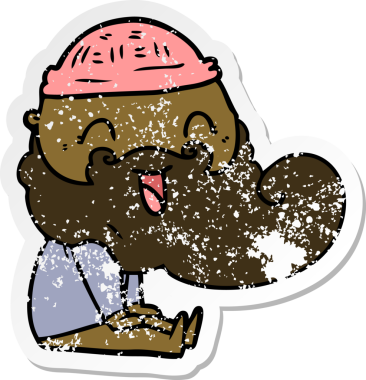 Mutlu sakallı bir adamın sıkıntılı çıkartması bir insan tarafından çizilmiş kahkahalarla oturdu.