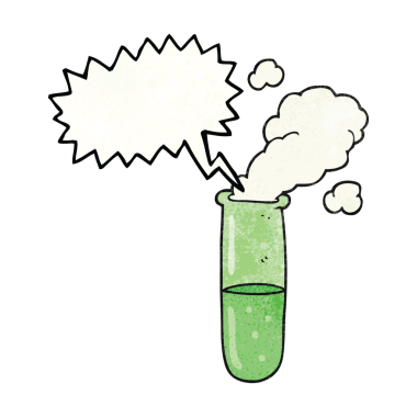 Serbest konuşma balonu insan tarafından çizilmiş karikatür bilim test tüpü.