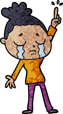 çizgi film ağlayan kadın bir insan tarafından çizilmiş el kaldırıyor.