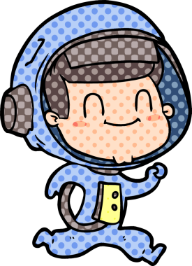 Bir insan tarafından çizilmiş mutlu astronot çizgi filmi.