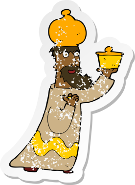 Bir insan tarafından çizilen üç bilge adamdan birinin retro sıkıntılı çıkartması.