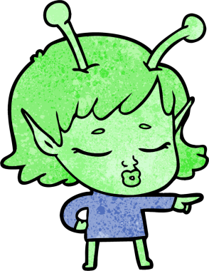 Bir insan tarafından çizilmiş sevimli uzaylı kız çizgi filmi.