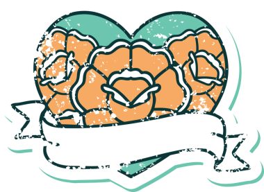 Bir insanın çizdiği çiçekli kalp ve pankartın sembolik dövmeli resmi.